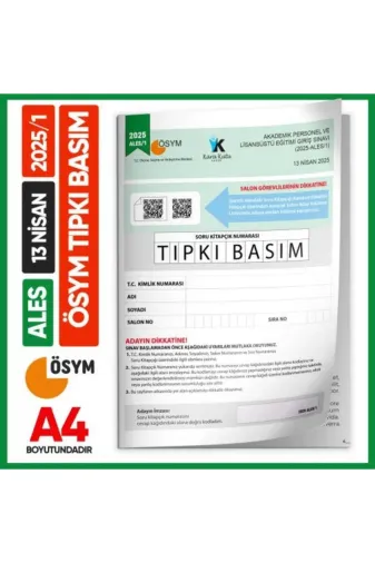 Karakutu Yayınları ALESTıpkı2025/1 Ales 2025/1 Ösym Tıpkı Basım Çıkmış Soru Deneme Kitapçığı Video/pdf Çözümlü Türkiye Geneli
