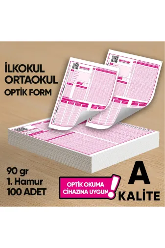 Karakutu Yayınları İLKORTKLoptik100FRM4052 İlkokul-Ortaokul Deneme Sınavları İçin 100 Adet (90.gr) Optik Form - Optik Okuma Uyumlu