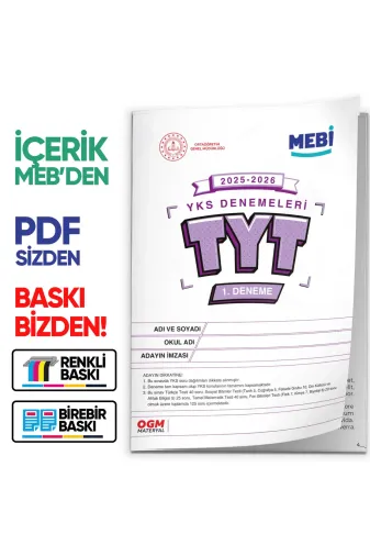 Karakutu Yayınları MEBİONLİNEtyt1dnm 2026 Ösym Yks-Tyt Meb Online Türkiye Geneli 1. Deneme Büyük Boy Renkli Baski Ücreti