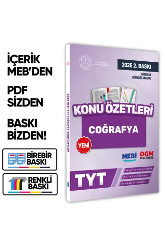 Karakutu Yayınları MEBİTYTcoğrafyaKÖ 2026 Yks-Tyt Mebi-Ogm Coğrafya Pratik Konu Özet Kitabı Renkli A4 Boyut Görsel Destekli Baski Ücreti