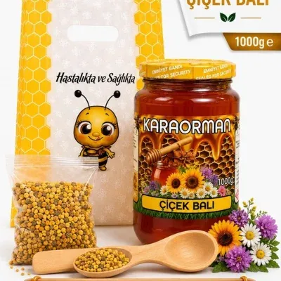 Karaorman Çiçek Balı 1000g | Tahta Kaşık ve Polen Hediye