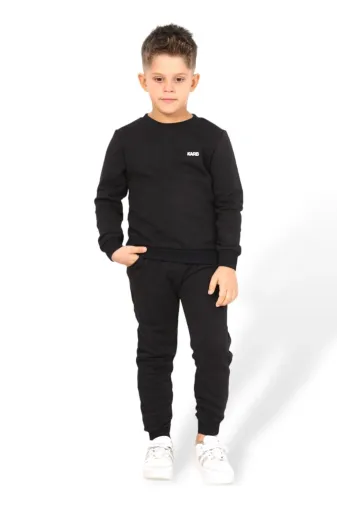 KARB Yuvarlakyakatakım55 Unisex Kız Ve Erkek Çocuk Alt Ve Üst Eşofman Takım Yüzde Yüz Pamuk Çocuk Pijama Takım Yuvarlak Yaka