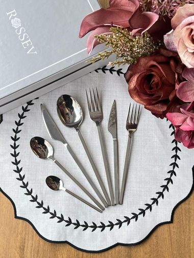 kaş316540604 Rossev Carre Silver 42 Parça Çatal Bıçak Kaşık Takımı Çkb