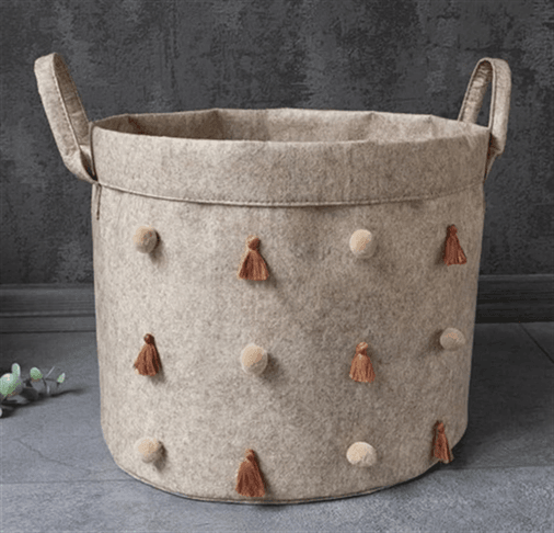 Katlanabilir Çok Amaçlı Ponponlu Yuvarlak Düzenleyici Saklama Kutusu Organizer Keçe (mini Boy) - 03785 ( Lisinya )