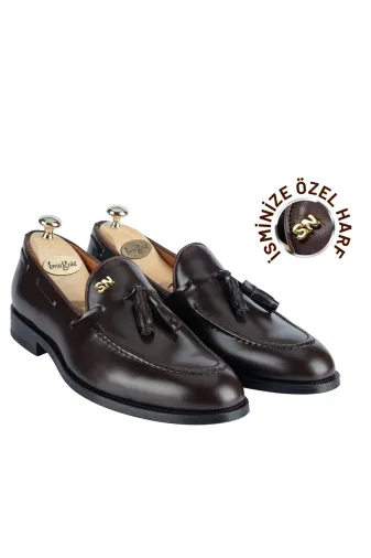 Kayem AA01004.007 İsme Özel Loafer Erkek Ayakkabı - %100 Hakiki Açma Deri - Altın Harf - Aa01004 - Kahverengi