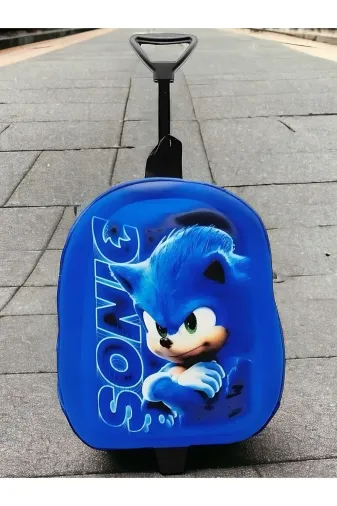 Kirpi Sonic Anaokulu Kreş Çekçekli 3D Baskılı 2-6 Yaş Tekerli Seyahat Valizi Sırt Ve Okul Çantası
