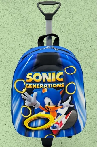 Kirpi Sonic Anaokulu Kreş Çekçekli Tekerli 3D Eva Baskılı Okul Çantası Sırt Çantası