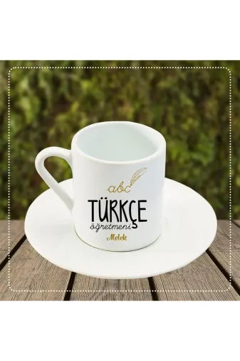 Kitle Promosyon FNC01121356 Türkçe Öğretmeni 2 Tasarımlı Türk Kahvesi Fincanı Kişiye Özel Hediye
