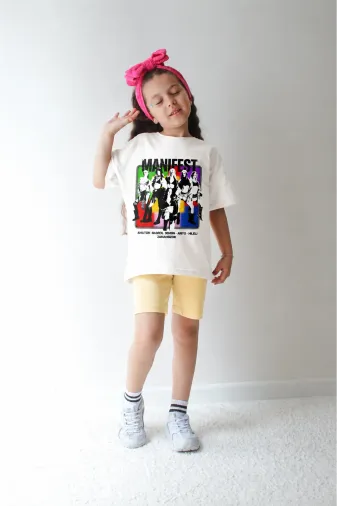 Kız Çocuk Oversize Kalıp Belya Kids Manifest Özel Tasarım 3 Taytlı Alt Üst Takım