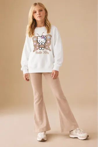 Kız Çocuk Tam Kalıp Üst Oversize Alt Taytlı Hello Kelebek Tasarım 193 Alt Üst Takım