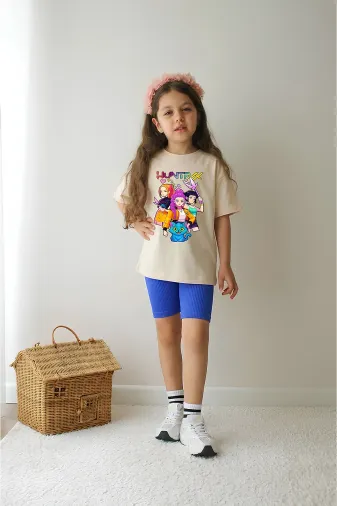 Kız Çocuk Tam Kalıp Üst Oversize Altı Taytlı Hun Tasarım68 Alt Üst Takım