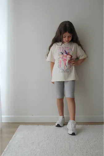 Kız Çocuk Tam Kalıp Üst Oversize Altı Taytlı Hun Tasarım93 Alt Üst Takım