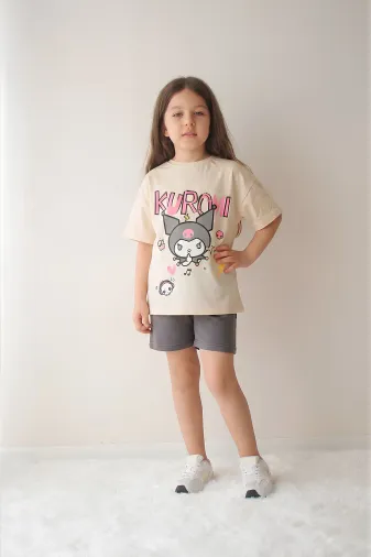 Kız Çocuk Üst Oversize Süprem Alt İki İplik Kur3 askılı Alt Üst Takım