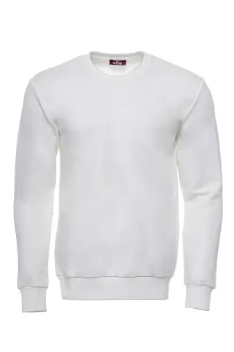 Krem Erkek Bisiklet Yaka Desensiz Sweatshirt - Wessi