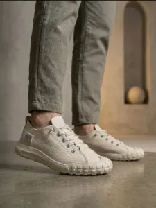 Krem Tekstil Lastik Bağcıklı Erkek Sneaker