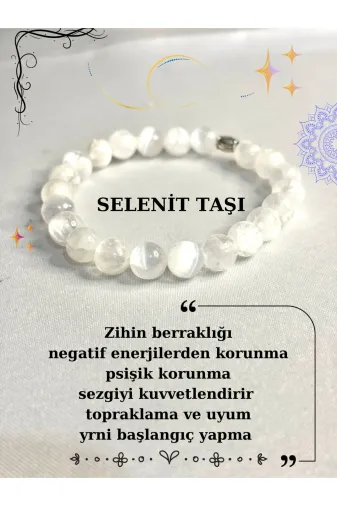 kuartz gld67 Selenit Taşı Sertifikalı Doğaltaş Bileklik.