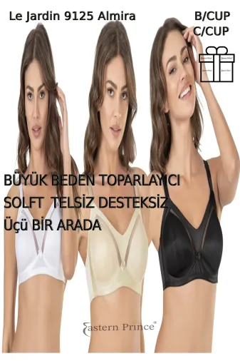 Le Jardin Le Jardin 9125 B- C 9125 Kadın Sütyen Desteksiz Telsiz Dantelsiz Soft Toparlayıcı Cup Almira 3 Set