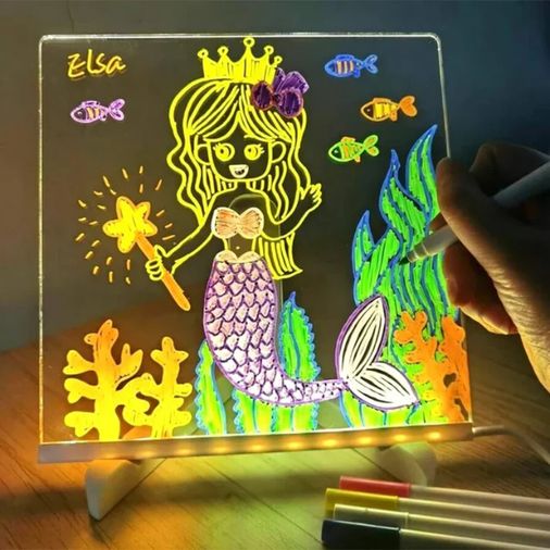 LED Aydınlatmalı Yazı ve Çizim Tahtası - Küçük Boy 20x20 cm
