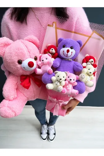 lenostra Ayicik-Buket73 Sevgiliye Hediye Büyü Mor Ayıcıklı Ayıcık Buketi Ve 35Cm Pembe Ayıcık Hediye Yılbaşı Yeni Yıl Noel