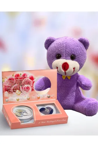 lenostra Set-Hediyelik17 Hediye Seti 25Cm Mor Ayıcık Ve İstiridye İçinde İnci Kolye Arkadaşa Kardeşe Sevgiliye Anneye Ablaya