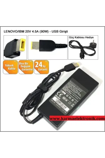 LENOVO NA-KR60812,.--,AD9 Thinkpad E540 20Volt 4.5Amper 90Watt Dikdörtgen Pinli Uç Notebook Adaptör Usb