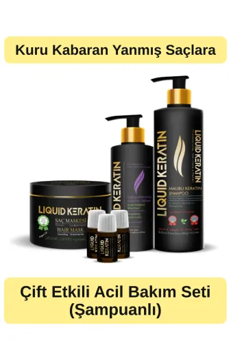 Liquid Keratin #000437 Keratin Bakım Ekstra 4'lü Set - Kuru Yıpranmış Kabaran Saçlar Için - Onarıcı Canlandırıcı