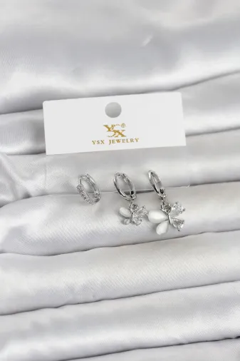 LTG Nova mythltMEYEBBKP11708 Mey İthalat® Pirinç Gümüş Renk Kelebek Model 3'lü Kadın Küpe