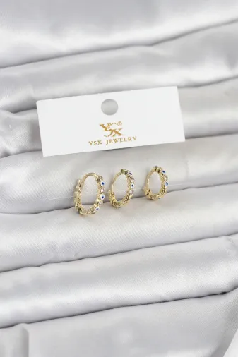 LTG Nova mythltMEYEBBKP11711 Mey İthalat® Pirinç Gold Renk Nazarlı Model 3'lü Kadın Küpe