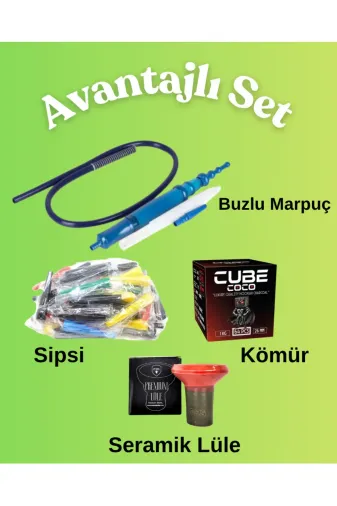 MAC SHISHA set3 Avantajı 4'lü Set Paketi Marpuç Sipsi Seramik Lüle Ve Kömür Paketi