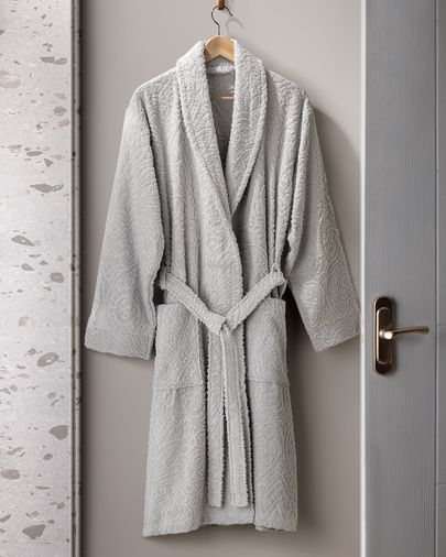 Madame Coco 8684427049556 Bernay %100 Pamuk Jakarlı Unisex Şalyaka Bornoz - Gri - Natural Koleksiyon