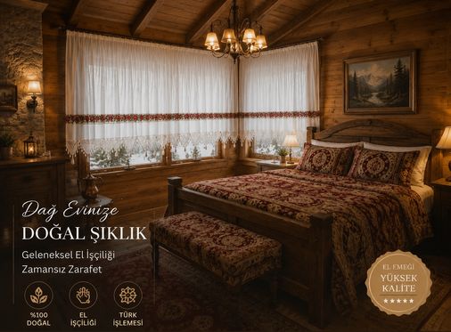 Mandaş El İşi Dantelli Kanaviçe Buldan Perdesi Tek kanat (500*190)