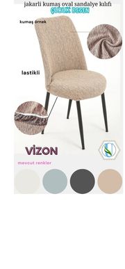 Mandaş Oval jakarlı Sandalye örtüsü krem  6 lı Vizon
