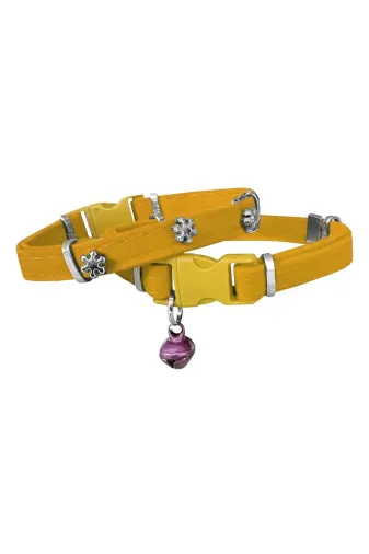 markapet -SF-KDFKRTNL-SR-dd05e Kadife Kedi Boyun Tasması Kar Taneli 20-32 Cm Sarı