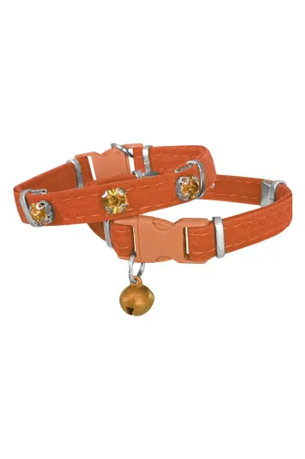 markapet SF-KDFTSL-TRNC Kadife Kedi Boyun Tasması Taşlı 20-32 Cm Turuncu