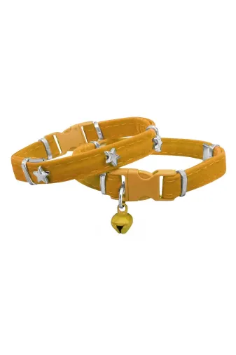 markapet -SF-KDFYLDZ-SR-d1fc0 Kadife Kedi Boyun Tasması Yıldızlı 20-32 Cm Sarı