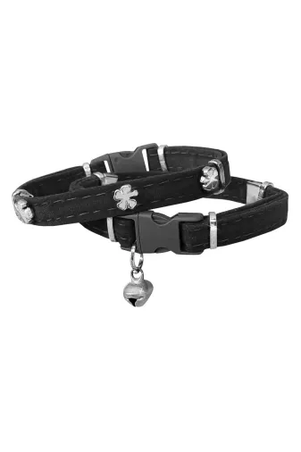 markapet -SF-KDFYNCL-SYH-8bf3a Kadife Kedi Boyun Tasması Yoncalı 20-32 Cm Siyah
