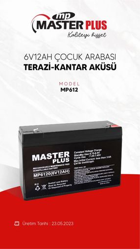 Masterplus 6V12Ah Kuru Akü Çocuk Arabası Terazi-Kantar Aküsü Mp612