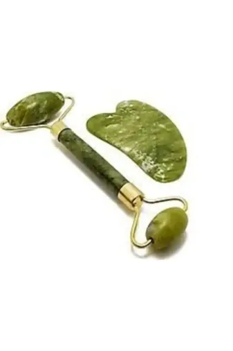 MEKs MEKsMDKL0007 Orijinal Yeşim Taşı Çift Taraflı Jade Roller & Gua Sha Yüz Ve Vücut Yenileme Ve Masaj Seti