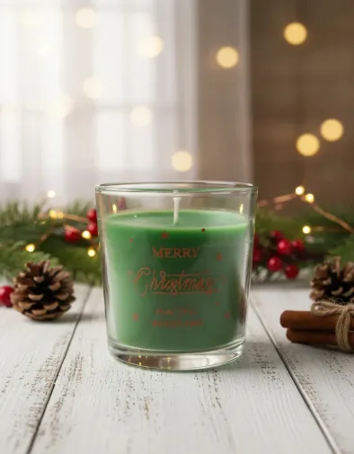 Merry Christmas Temalı Yeşil Bardak Mum