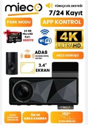 Mieco A11 Wifi/ 4K UHD/ 150° Ultra Geniş Açı/ GPS/ ADAS/ Ön+Arka Araç Kamerası