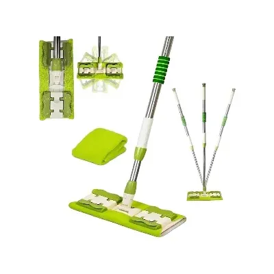 Mikrofiber Mandallı Mop, Teleskopik Saplı Set +1 Yedek Bezli Yeşil Renk