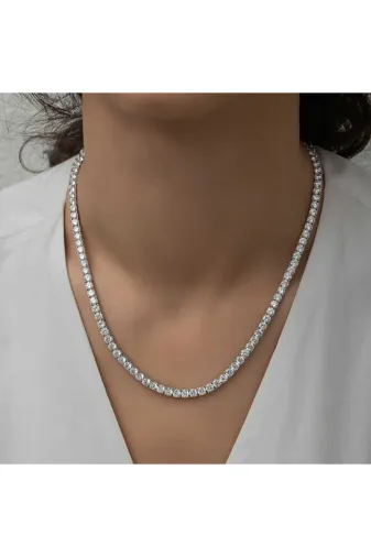 mikudesign T8333 Gümüş 6 Mm Beyaz Taşlı Su Yolu Kadın Kolye