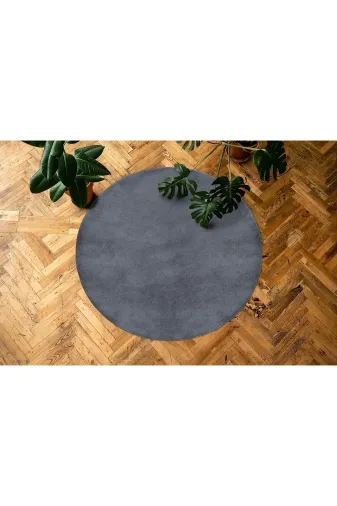 Minas Home -M1001B Yuvarlak Antrasit Puffy Peluş Post Halı Mns