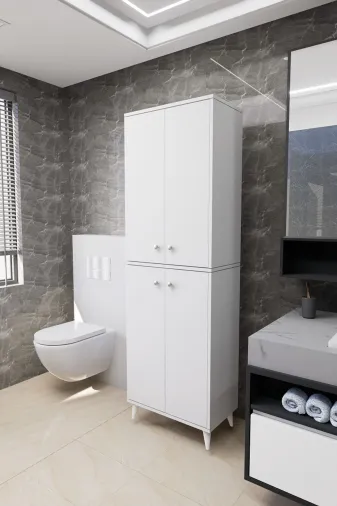 Mirobi MRB-2KP-6RF-DLP Furex 6 Raflı 2 Kapaklı Çok Amaçlı Banyo Dolabı Beyaz