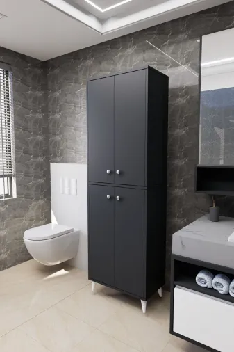 Mirobi MRB-2KP-6RF-DLP Furex 6 Raflı 4 Kapaklı Çok Amaçlı Banyo Dolabı Antrasit