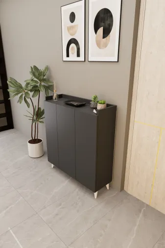 Mirobi Mrb-Dlp-3Kp-4Bl-İliana İliana 3 Kapaklı 4 Raflı Çok Amaçlı Dolap, Banyo Dolabı, Mutfak Dolabı Antrasit