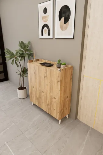 Mirobi Mrb-Dlp-3Kp-4Bl-İliana İliana 3 Kapaklı 4 Raflı Çok Amaçlı Dolap, Banyo Dolabı, Mutfak Dolabı Rivoli