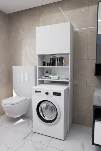 Mirobi MRB-LK-ÇMŞR-MNK-DLB Luka Çamaşır Makinesi Üstü Çok Amaçlı Banyo Dolabı Kapaklı Ve Raflı, Depolama Alanı, Modern T