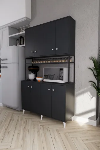 Mirobi MRB-MTFK-8RF-DLP Nexar Kavhe Köşesi 8 Raflı Çok Amaçlı Mutfak Dolabı Antrasit