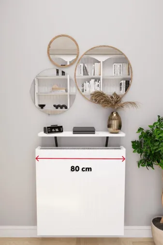 Mirobi MRB-SRVL-KLFR-RF-80 Soravel Petek Üstü Uçan Raf Dresuar Kalorifer Peteği Rafı 80 X 18 Cm Beyaz
